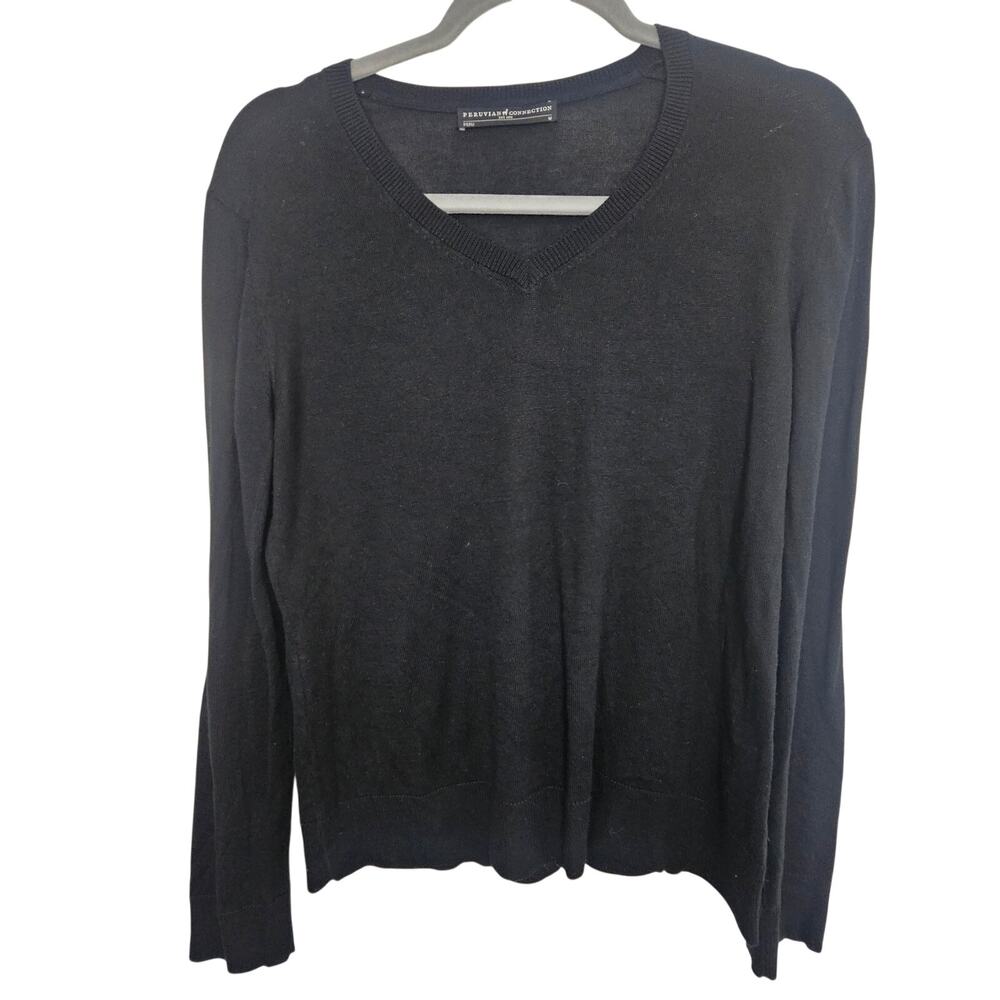 Peruvian Connection Womens Pullover V-Neck Sweater Size M Classic Minimalist